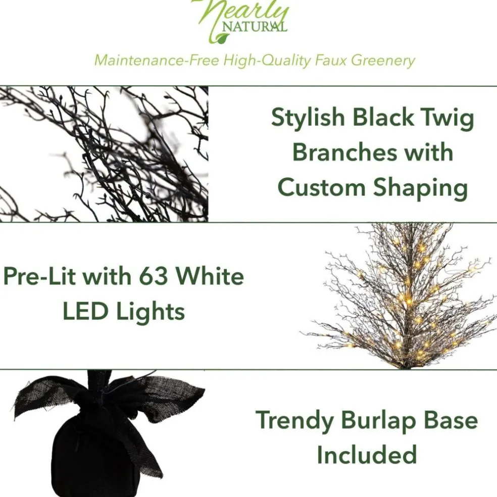 4ft. Pre-Lit LED Halloween Black Twig Artificial Fall Tree in Burlap Planter