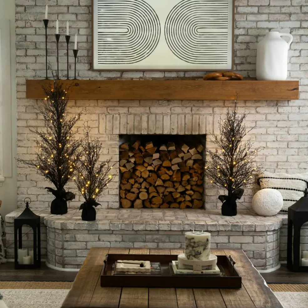4ft. Pre-Lit LED Halloween Black Twig Artificial Fall Tree in Burlap Planter
