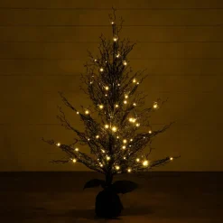 4ft. Pre-Lit LED Halloween Black Twig Artificial Fall Tree in Burlap Planter