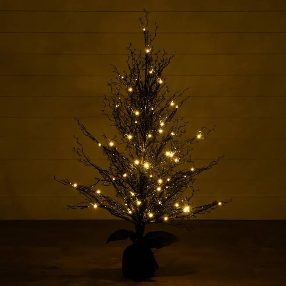 4ft. Pre-Lit LED Halloween Black Twig Artificial Fall Tree in Burlap Planter