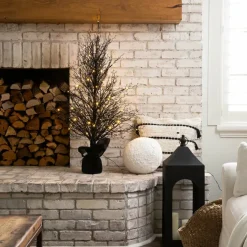 4ft. Pre-Lit LED Halloween Black Twig Artificial Fall Tree in Burlap Planter