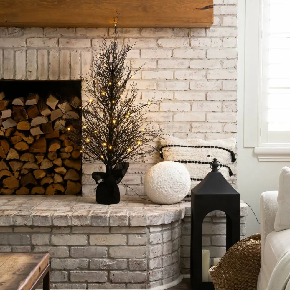 4ft. Pre-Lit LED Halloween Black Twig Artificial Fall Tree in Burlap Planter