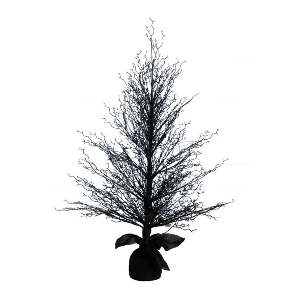 4ft. Pre-Lit LED Halloween Black Twig Artificial Fall Tree in Burlap Planter