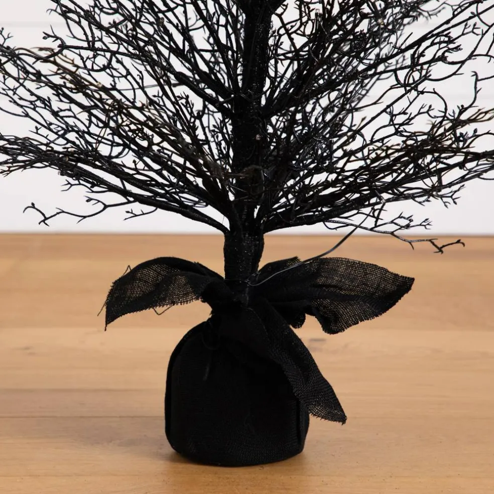 4ft. Pre-Lit LED Halloween Black Twig Artificial Fall Tree in Burlap Planter