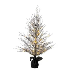 4ft. Pre-Lit LED Halloween Black Twig Artificial Fall Tree in Burlap Planter
