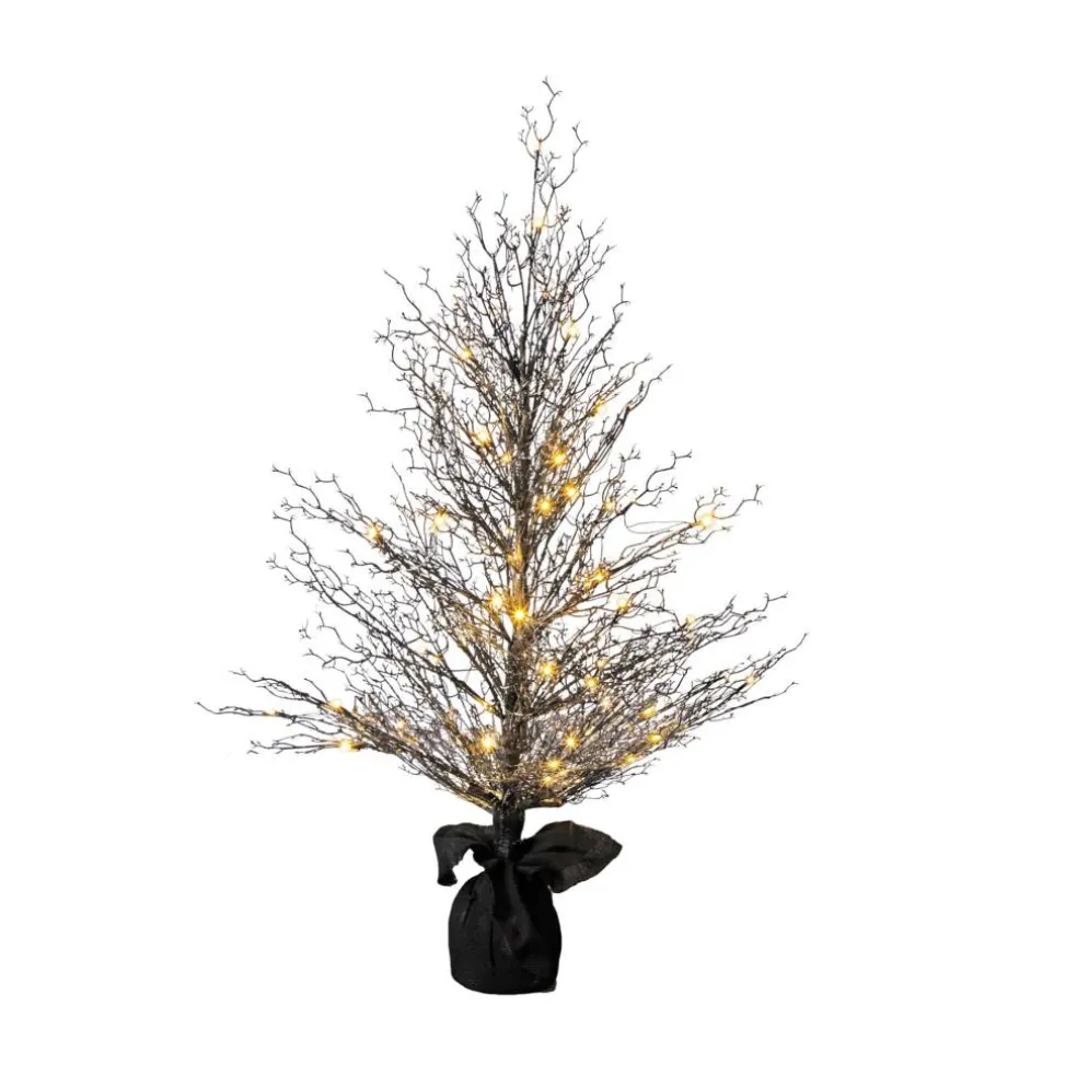 4ft. Pre-Lit LED Halloween Black Twig Artificial Fall Tree in Burlap Planter