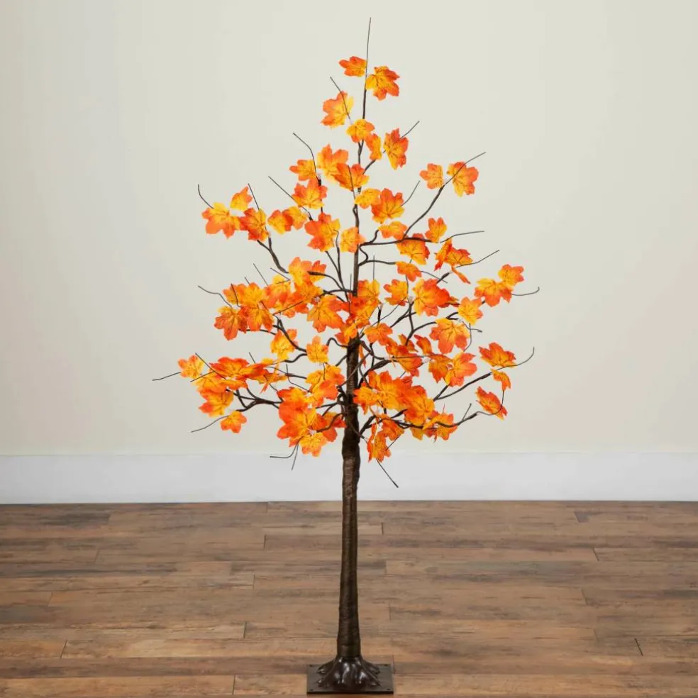 4ft. Pre-Lit Minimalist Autumn Maple Artificial Fall Tree with 56 Warm White LED Lights