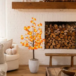 4ft. Pre-Lit Minimalist Autumn Maple Artificial Fall Tree with 56 Warm White LED Lights