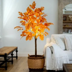 6ft. Pre-Lit Orange Autumn Maple Artificial Fall Tree