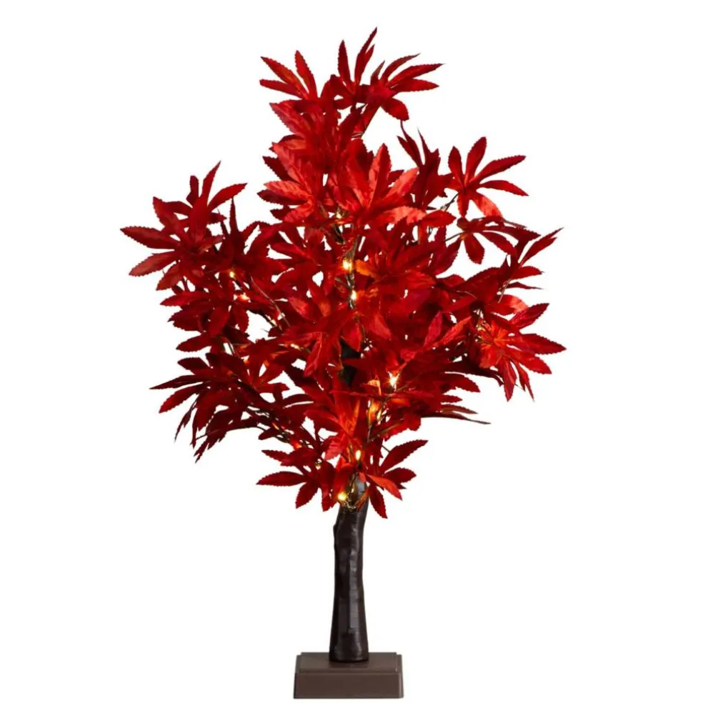 2ft. Pre-Lit Red Autumn Maple Artificial Fall Tree with 50 Warm White LED Lights and Detachable Base