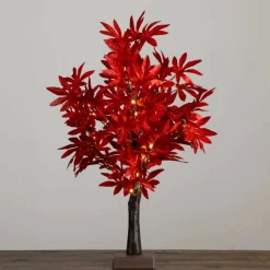 2ft. Pre-Lit Red Autumn Maple Artificial Fall Tree with 50 Warm White LED Lights and Detachable Base