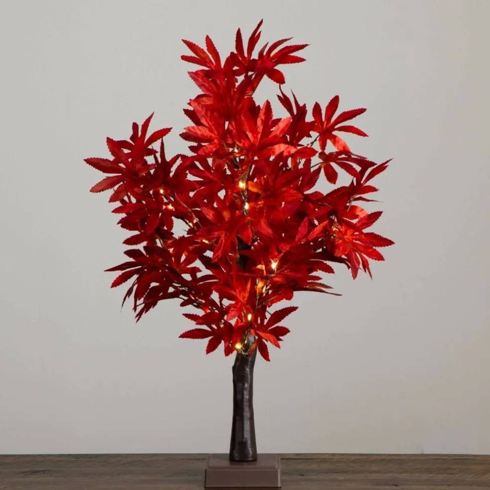 2ft. Pre-Lit Red Autumn Maple Artificial Fall Tree with 50 Warm White LED Lights and Detachable Base