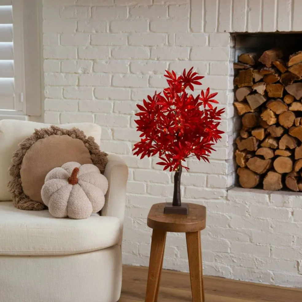 2ft. Pre-Lit Red Autumn Maple Artificial Fall Tree with 50 Warm White LED Lights and Detachable Base