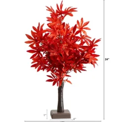 2ft. Pre-Lit Red Autumn Maple Artificial Fall Tree with 50 Warm White LED Lights and Detachable Base