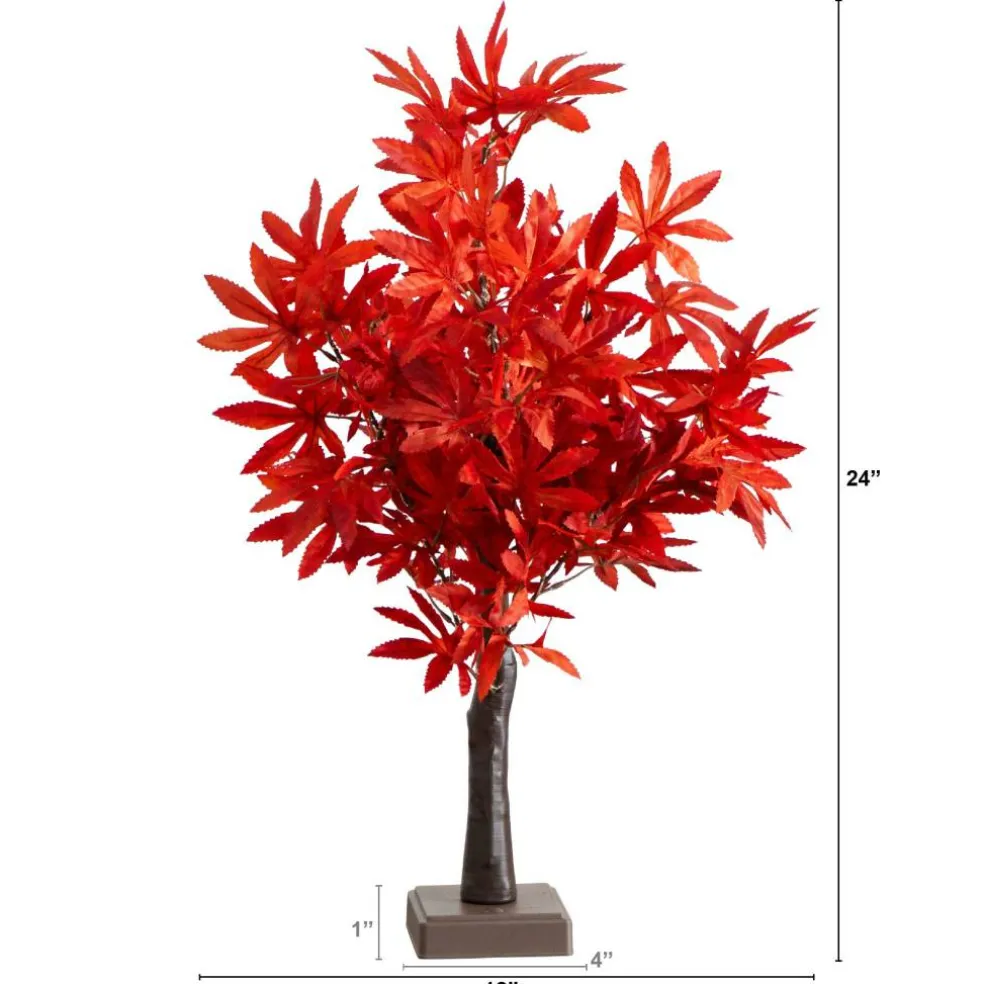 2ft. Pre-Lit Red Autumn Maple Artificial Fall Tree with 50 Warm White LED Lights and Detachable Base