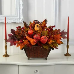 2ft. Pumpkin, Maple Leaf, Berries Arrangement in Metal Vase