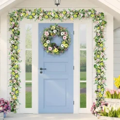 6.5 Ft Summer Flower Garlands Not Withering Wildflower Wreath Garland Floral Garlands for Mantle Indoor Outdoor Wedding Arch Porch Home Farmhouse Decoration