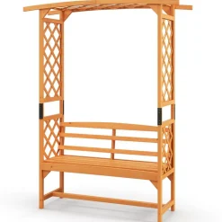 6.5 FT Tall Patio Garden Arbor with Pergola and 2-Seat Bench for Garden Backyard Decoration