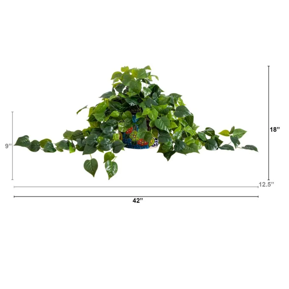 3.5ft. UV-Resistant Artificial Philodendron in Handmade Mexican Talavera Ceramic Planter