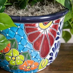 3.5ft. UV-Resistant Artificial Philodendron in Handmade Mexican Talavera Ceramic Planter