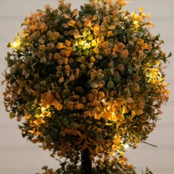 3ft. UV Resistant Autumn Triple Ball Boxwood Artificial Fall Topiary Tree with 30 Warm White LED Lights (Indoor/Outdoor)