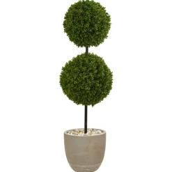 4ft. UV Resistant Boxwood Double Ball Topiary Artificial Tree in Oval Planter
