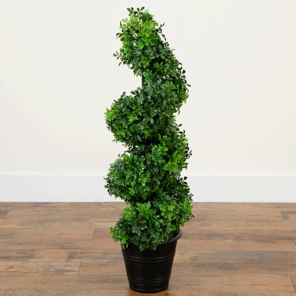 3ft. UV-Resistant Boxwood Spiral Topiary Artificial Tree in Decorative Planter