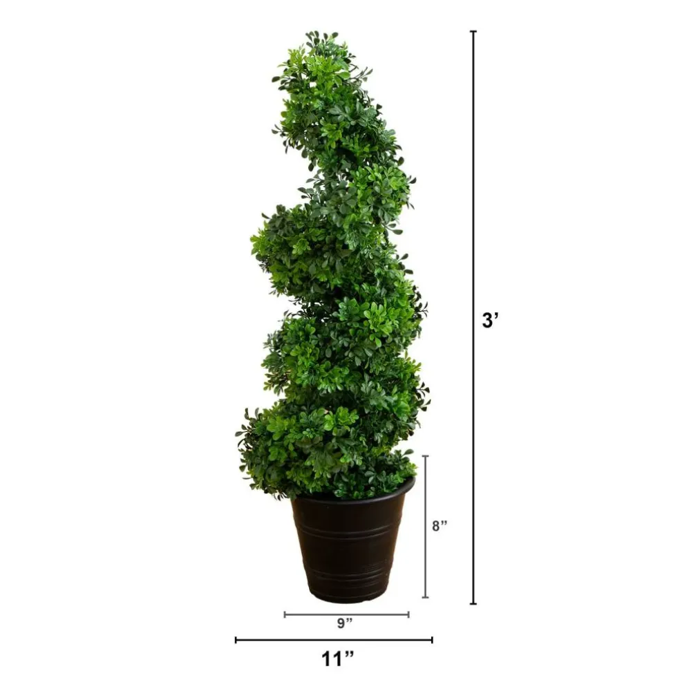3ft. UV-Resistant Boxwood Spiral Topiary Artificial Tree in Decorative Planter