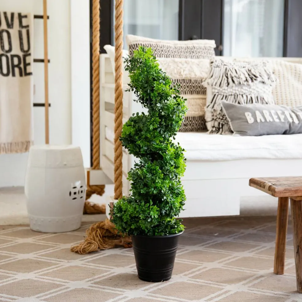 3ft. UV-Resistant Boxwood Spiral Topiary Artificial Tree in Decorative Planter