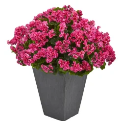 2.7ft. UV Resistant Pink Artificial Geranium in Slate Planter