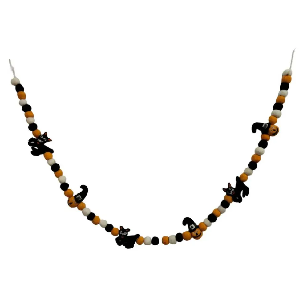 6ft. Wool Jack-O'-Lantern, Cat & Pom Pom Garland by Ashland®