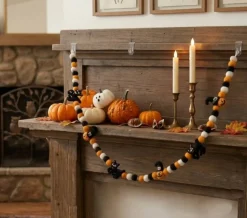6ft. Wool Jack-O'-Lantern, Cat & Pom Pom Garland by Ashland®