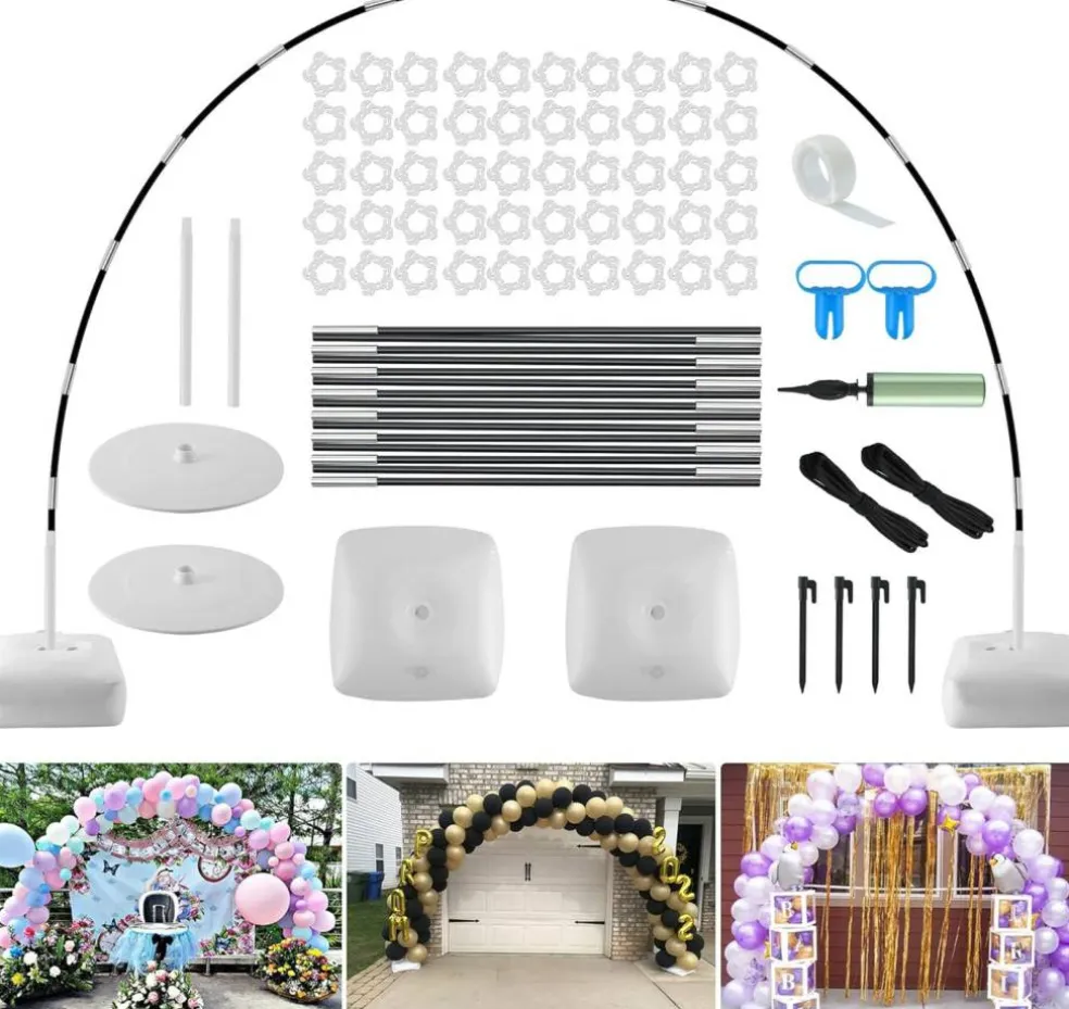 10FT x 9FT Adjustable Balloon Arch Kit – Stand with Water Base, Clips & Pump for Parties