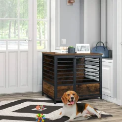 Furniture‑Style Dog Crate, Indoor Decorative Dog Kennel End Table with Lock Door for Small Medium Pets