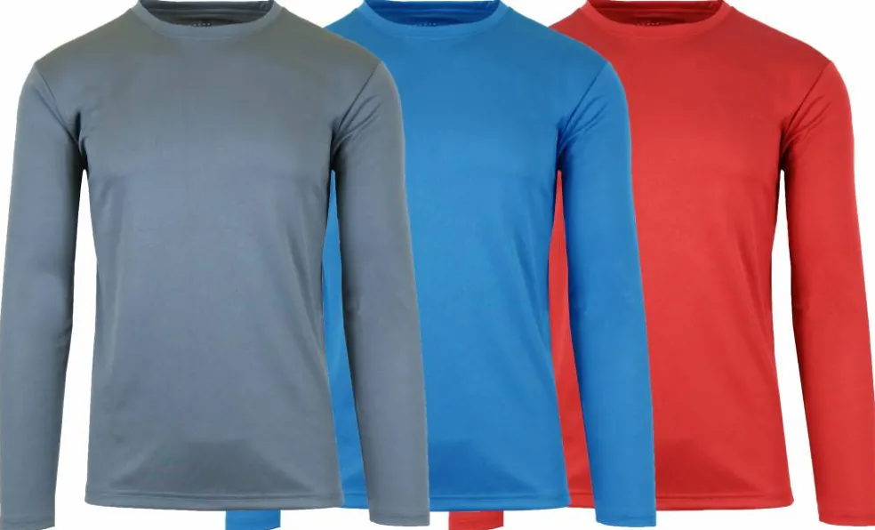 Galaxy by Harvic Long Sleeve Moisture-Wicking Performance Crew Neck Men's T-Shirt 3 Pack