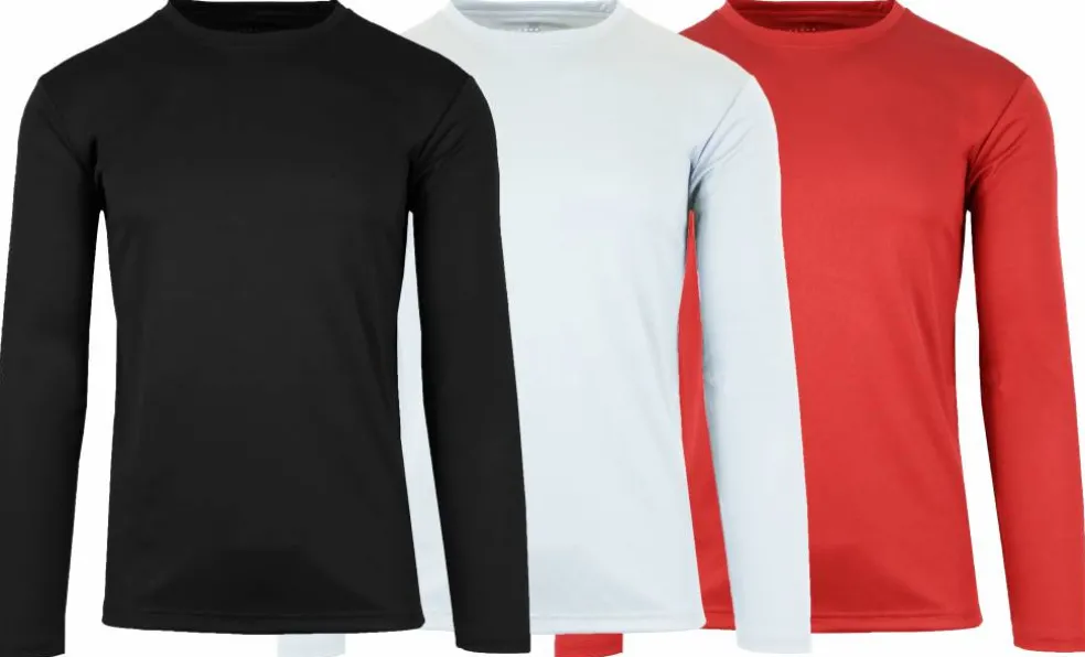 Galaxy by Harvic Long Sleeve Moisture-Wicking Performance Crew Neck Men's T-Shirt 3 Pack