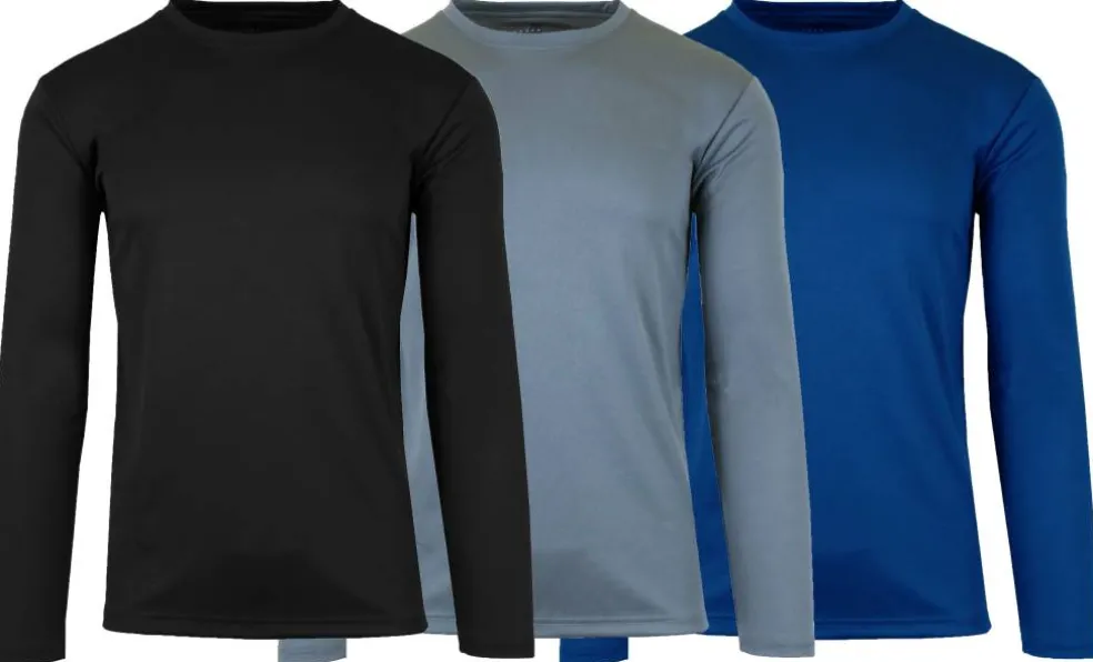 Galaxy by Harvic Long Sleeve Moisture-Wicking Performance Crew Neck Men's T-Shirt 3 Pack