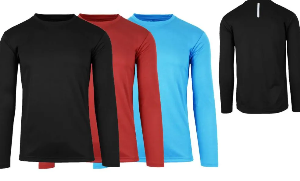 Galaxy by Harvic Long Sleeve Moisture-Wicking Performance Crew Neck Men's T-Shirt 3 Pack