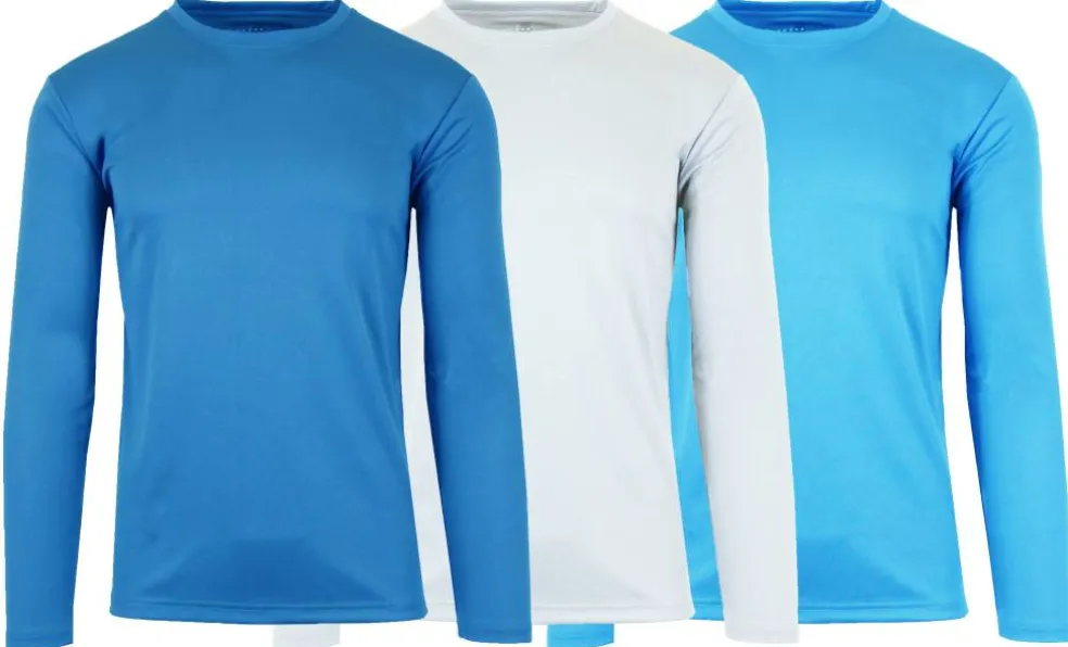 Galaxy by Harvic Long Sleeve Moisture-Wicking Performance Crew Neck Men's T-Shirt 3 Pack