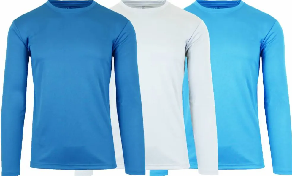 Galaxy by Harvic Long Sleeve Moisture-Wicking Performance Crew Neck Men's T-Shirt 3 Pack