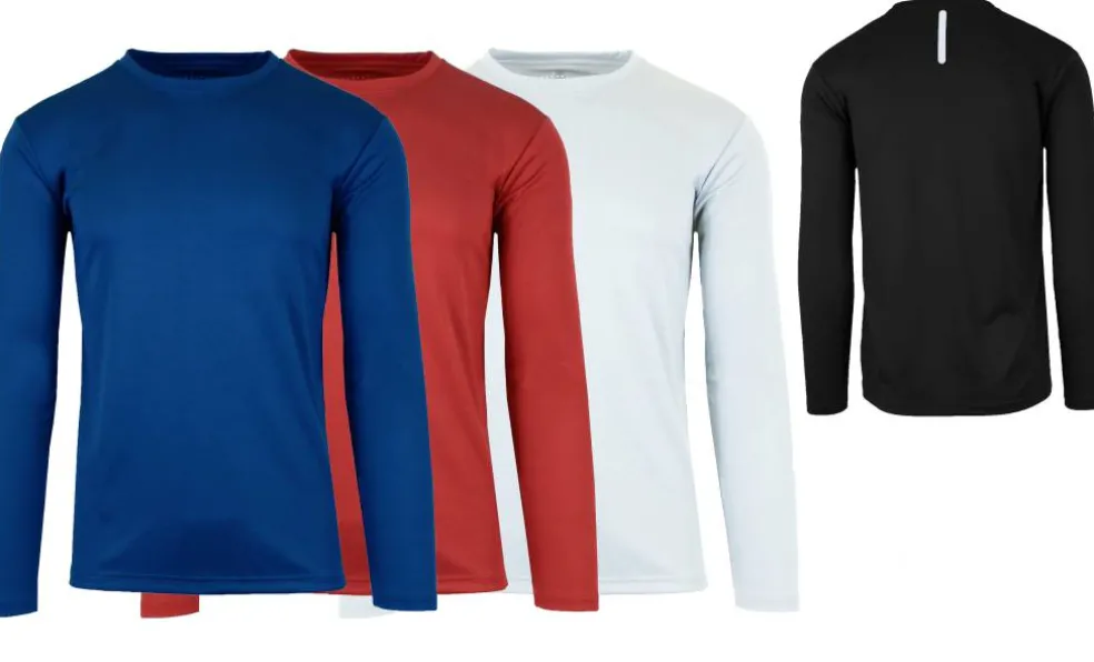 Galaxy by Harvic Long Sleeve Moisture-Wicking Performance Crew Neck Men's T-Shirt 3 Pack
