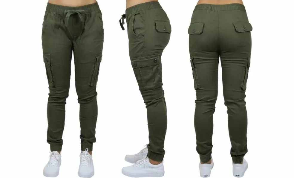 Galaxy By Harvic Loose Fit Cotton Stretch Twill Women's Cargo Joggers