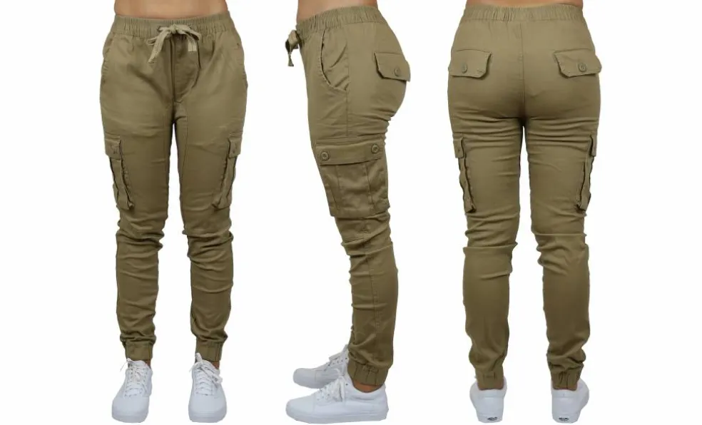 Galaxy By Harvic Loose Fit Cotton Stretch Twill Women's Cargo Joggers
