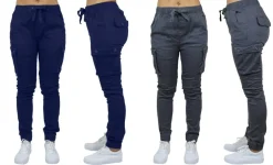 Galaxy By Harvic Loose Fit Cotton Stretch Twill Women's Cargo Joggers 2 Pack