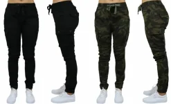 Galaxy By Harvic Loose Fit Cotton Stretch Twill Women's Cargo Joggers 2 Pack