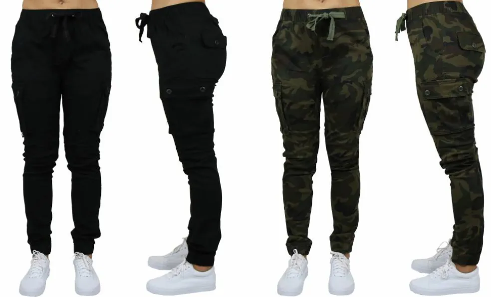 Galaxy By Harvic Loose Fit Cotton Stretch Twill Women's Cargo Joggers 2 Pack