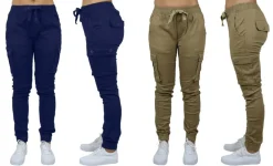 Galaxy By Harvic Loose Fit Cotton Stretch Twill Women's Cargo Joggers 2 Pack
