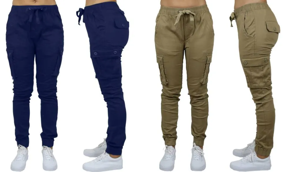 Galaxy By Harvic Loose Fit Cotton Stretch Twill Women's Cargo Joggers 2 Pack