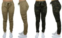 Galaxy By Harvic Loose Fit Cotton Stretch Twill Women's Cargo Joggers 2 Pack