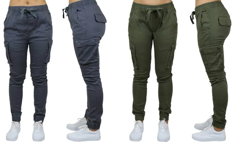 Galaxy By Harvic Loose Fit Cotton Stretch Twill Women's Cargo Joggers 2 Pack